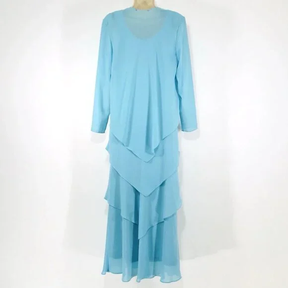 VTG Ursula of Switzerland 2 Pc Gown /Crystal Jacket Sz 12 Flowy Chiffon Wedding - Picture 8 of 14